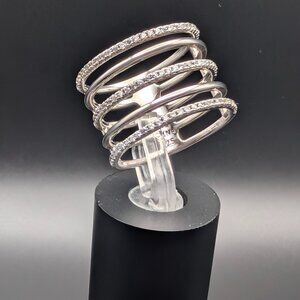 Multi-Row Band Ring with Cubic Zirconia Stones -  Sterling Silver - Size 7